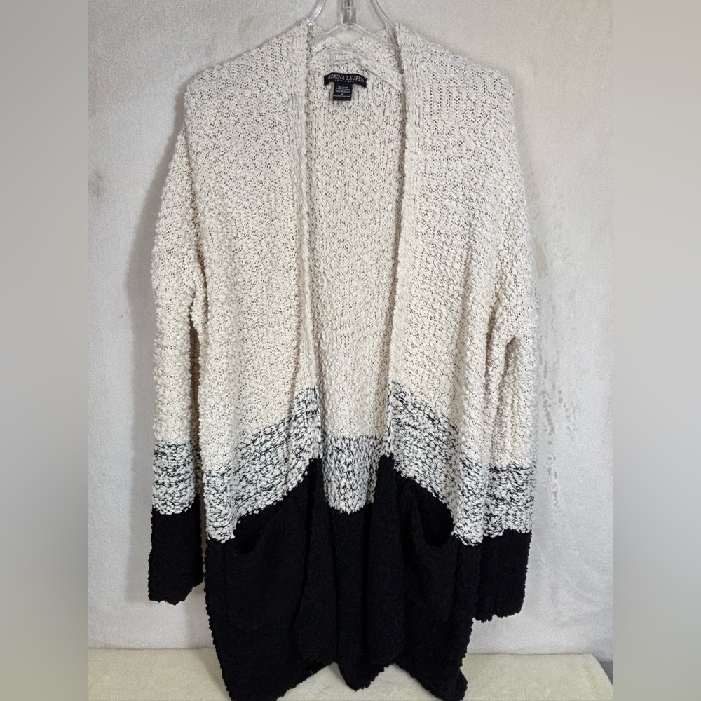 Sabrina Lauren New York Womens Open Front Color Block Knit Cardigan Size M